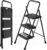 OLIXIS 3 Step Ladder, 800lbs Foldable Step Stool with Anti-Slip Pedal | Heavy Duty Portable Stepping Stool with Sturdy Steel Ladder & Handrail, for Kitchen, Garage, Outdoor Use – Black