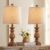 PARTPHONER Traditional Table Lamp Set of 2, Rustic Farmhouse Table Lamps for Living Room Bedroom, 22″ Bedside Desk Lamps Vintage Nightstand Lamps with Linen Shades, Wood Grain