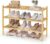 SONGMICS Bamboo Shoe Rack for Closet, Stackable Shoe Oragnizer with Modular Structure, Space-Saving Free Standing Shelf for Entryway Bedroom, 3-Tier, Holds 12-16 Pairs, Natural Color ULBS053YL01