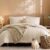 Queen Comforter Set-7 Pieces Beige Soft Bed in a Bag Queen Bedding Sets | Monbix All-Season Vertical Quilted Comforter with Sheets, Pillow Shams & Pillowcases